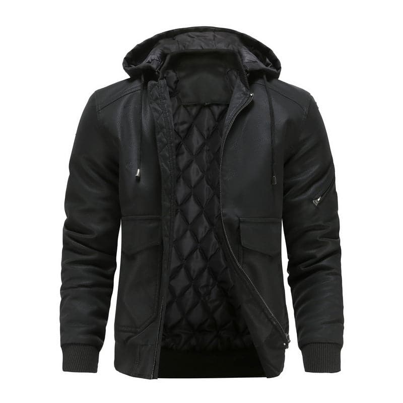 Eastmere | Men’s Casual Leather Look Jacket with Padded Lining & Hooded Design