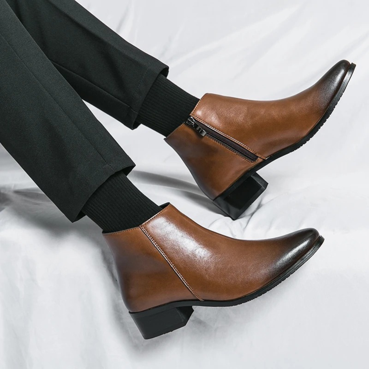 The Henley Men’s Classic High Heel Leather Chelsea Dress Boots