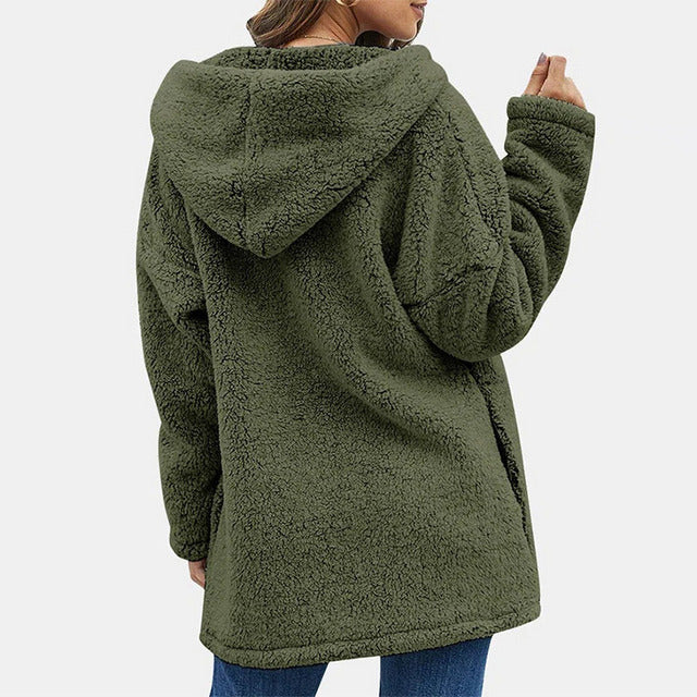 Anya | Women's Solid Colour Loose Fit Hooded Teddy Jacket