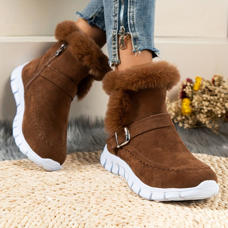 Pandora | Women’s Winter Boots | Side Zip with Strap Detail & Warm Faux Fur Lining