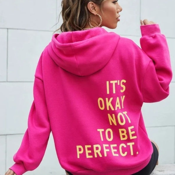 Wilburga | Women's Hoodie Jacket with "It's Okay Not to Be Perfect" Back Print – Cosy and Stylish