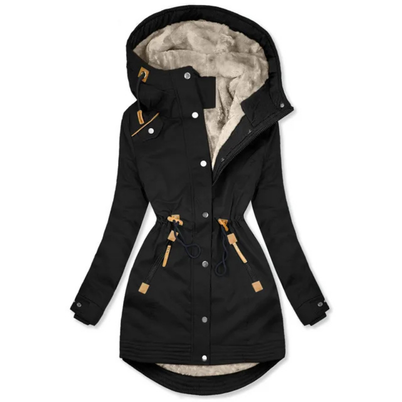Rachel | Women’s Fleece Lined Winter Parka with Hood, Zip & Drawstring Waist