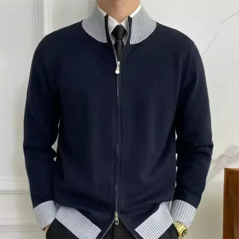Lothar | Men's Two-Tone Stand Collar Zip Cardigan – Premium Casual Style