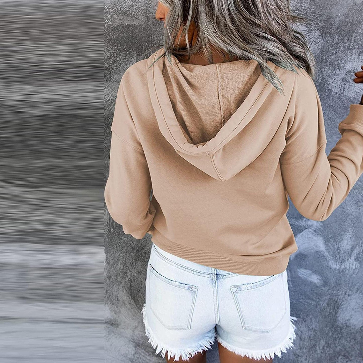 Carina | Women’s Pink Partial Buttoned Drawstring Hoodie Jacket