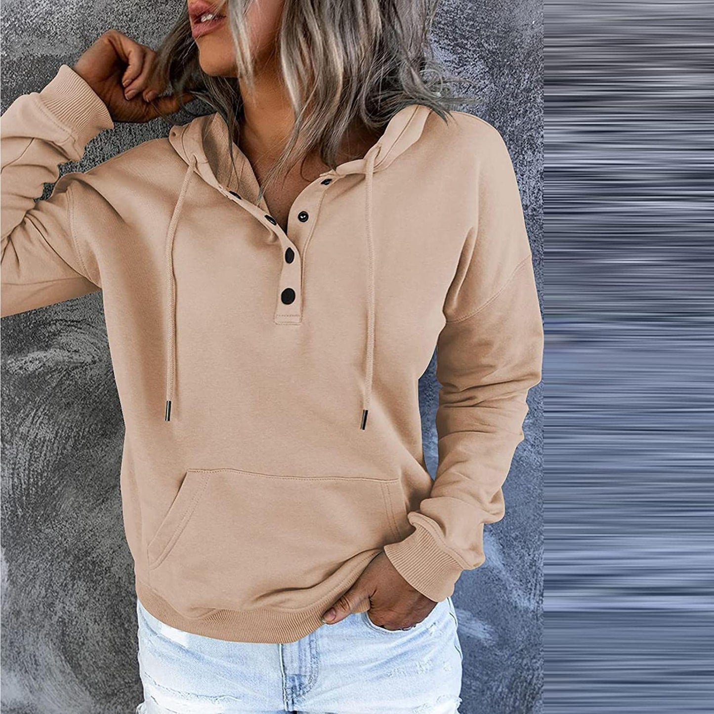 Carina | Women’s Pink Partial Buttoned Drawstring Hoodie Jacket