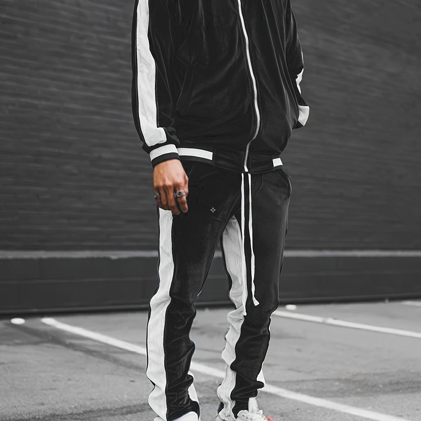Romeo | Men's Two-Tone Tracksuit Set with Full Zip Stand Collar Jacket and Drawstring Waist Joggers