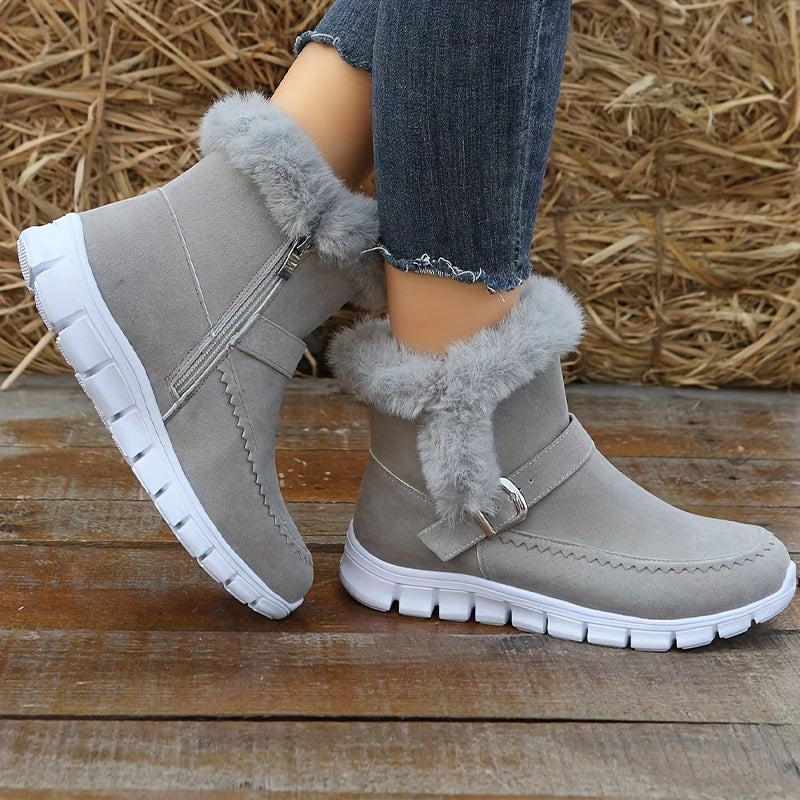 Pandora | Women’s Winter Boots | Side Zip with Strap Detail & Warm Faux Fur Lining