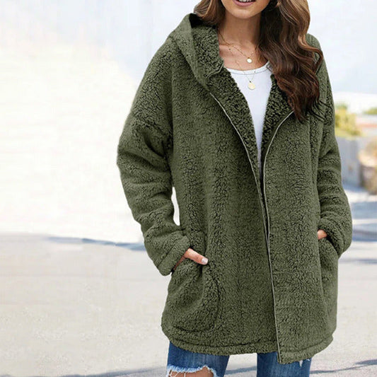 Anya | Women's Solid Colour Loose Fit Hooded Teddy Jacket