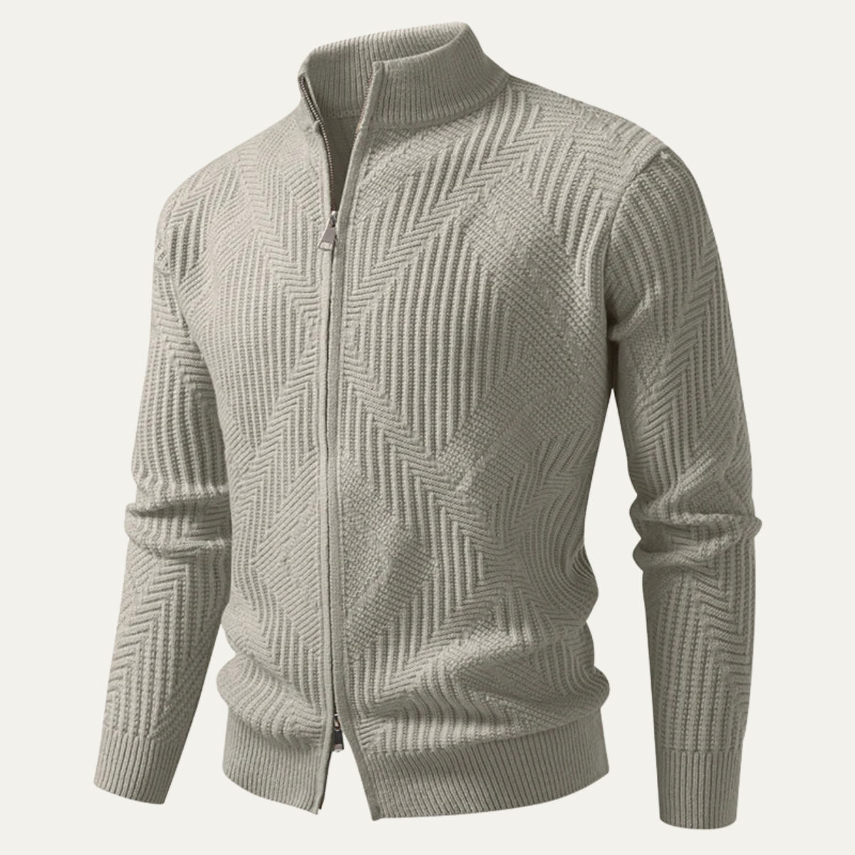 The Castellina Men’s Stand Collar Geometric Knit Zip Up Cardigan