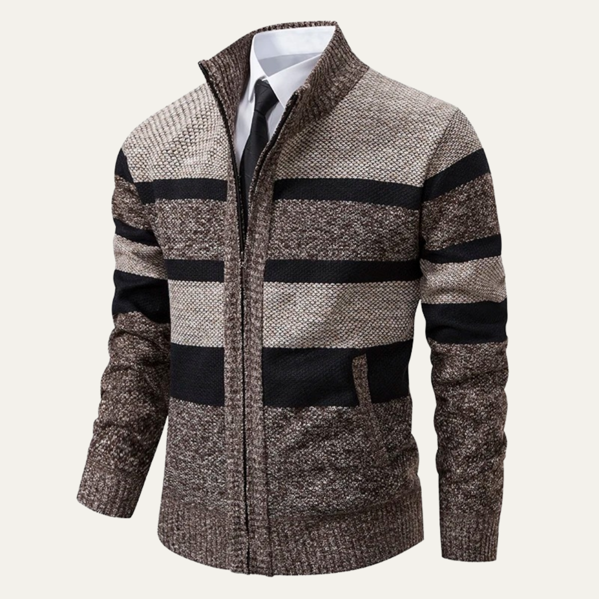 The Desenzano Men’s Knit Winter Striped Zip Cardigan