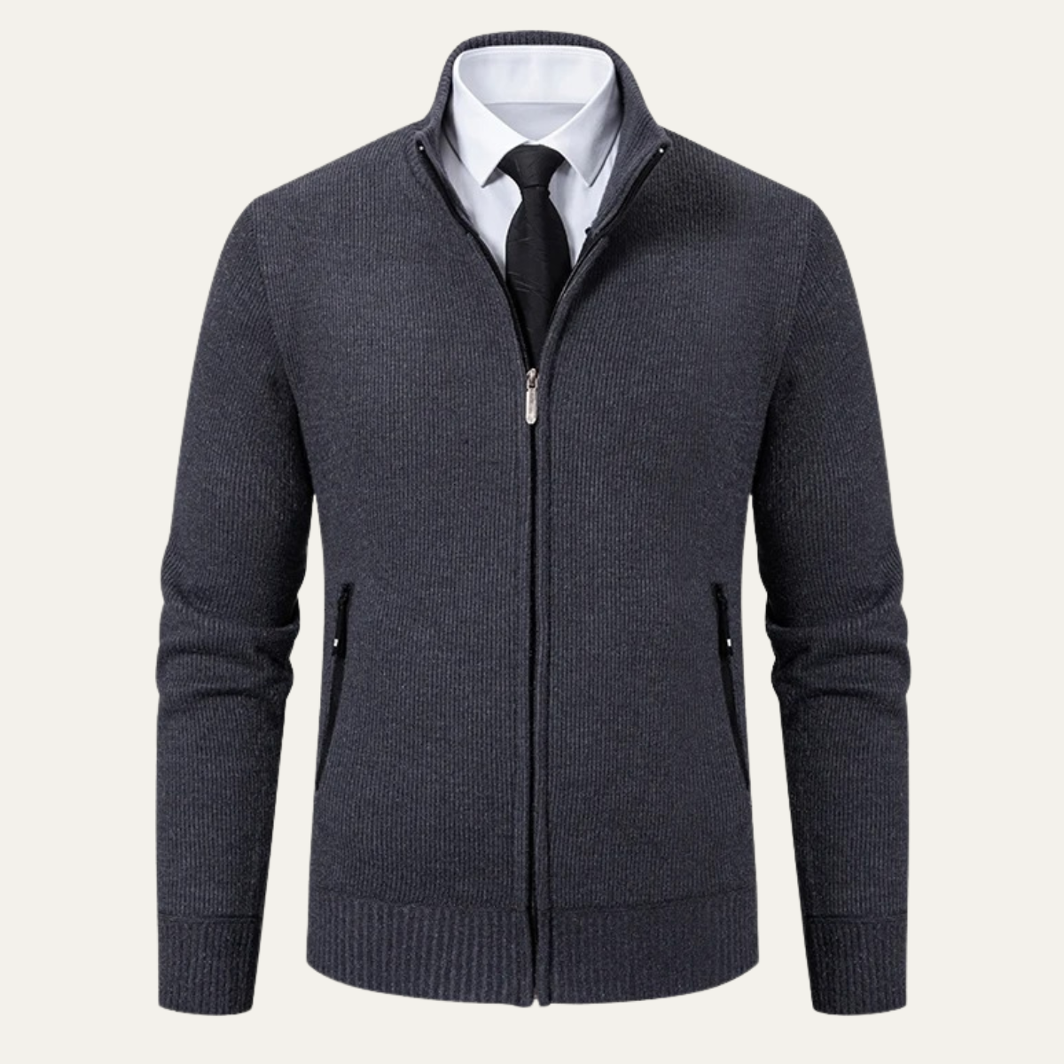 The Inverness Men's Elegant Fleece Knit Zip Cardigan with Pockets