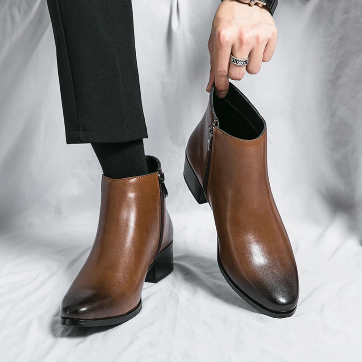 The Henley Men’s Classic High Heel Leather Chelsea Dress Boots