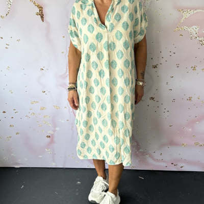 Diana | Women's V Neck Diamond Pattern Midi Shirt Dress – Loose Fit for Summer