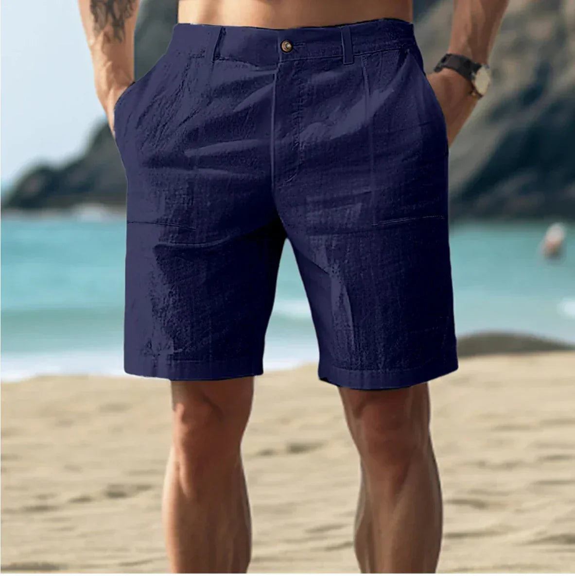 Rowelin | Men’s Tailored Linen Shorts – Lightweight Summer Comfort in Solid Colours