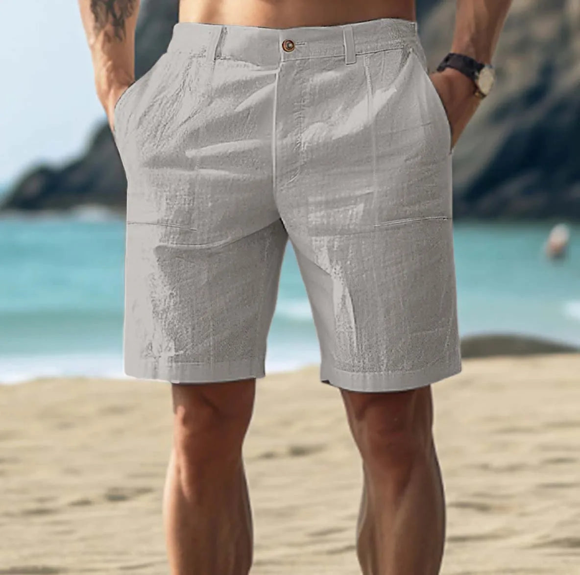 Rowelin | Men’s Tailored Linen Shorts – Lightweight Summer Comfort in Solid Colours