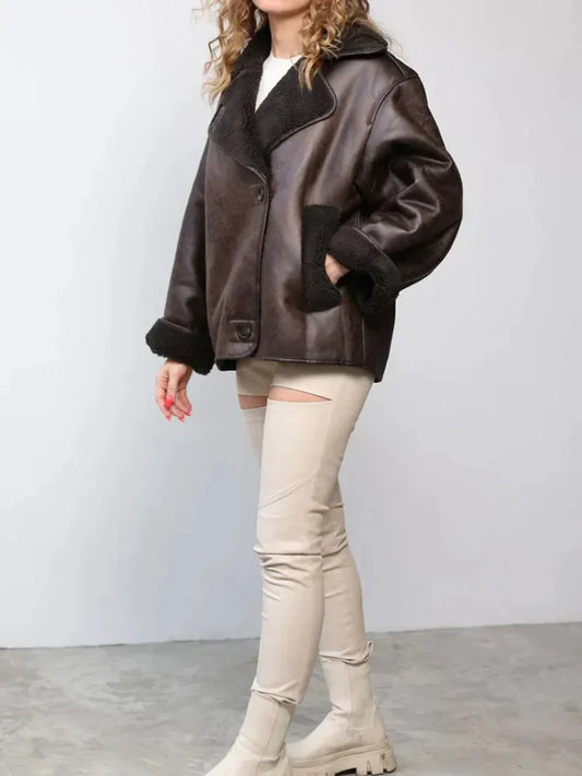 Marianne | Women’s Oversized Vintage Jacket with Large Lapel Collar & Fleece Lining