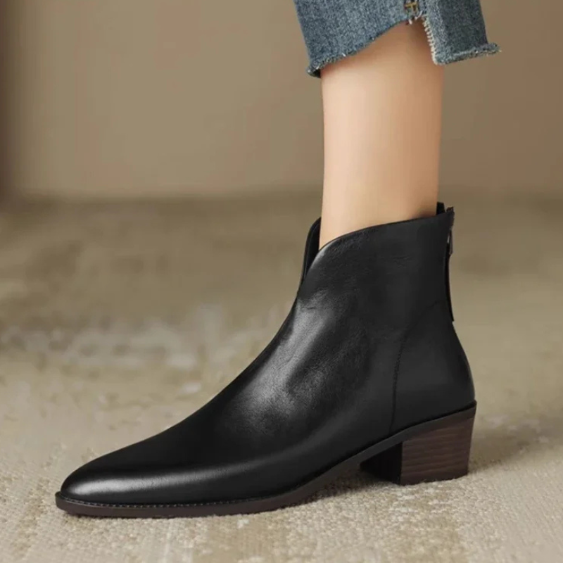 Yohanna | Women's Pointed Toe Block Heel Ankle Boots with Back Zip