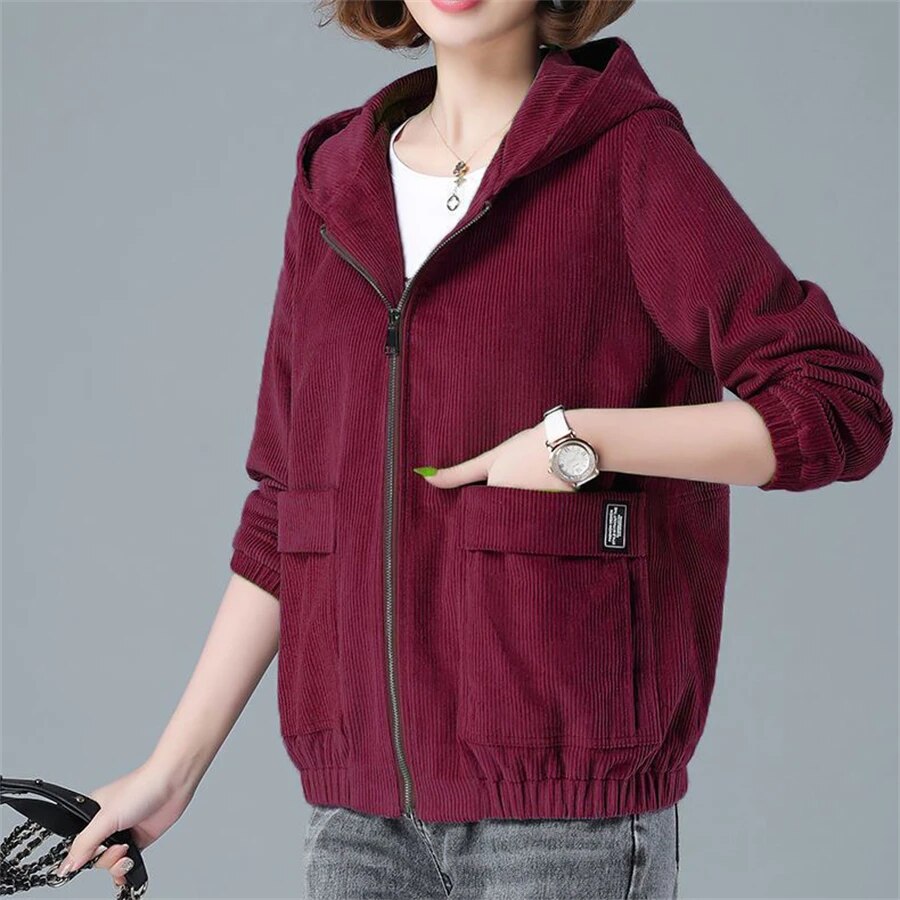 Brianna | Women's Corduroy Zip-Up Hoodie with Oversized Pockets