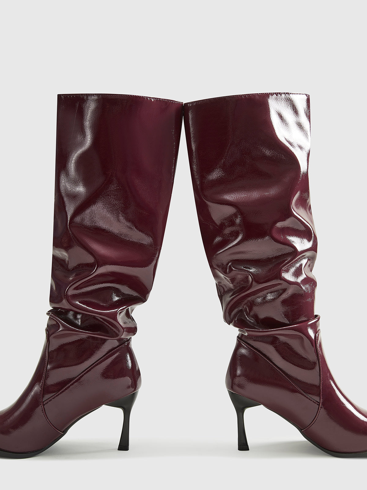 Madeleine | Women's Shiny Burgundy High Heel Knee-High Pointed Toe Boots