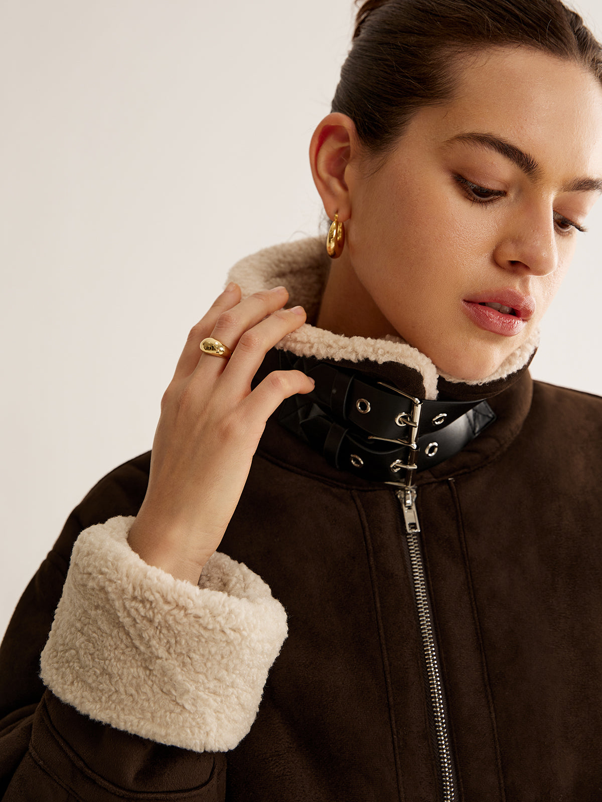 Margaret | Women’s Vintage Brown Fleece Lined Jacket in Loose Fit Style