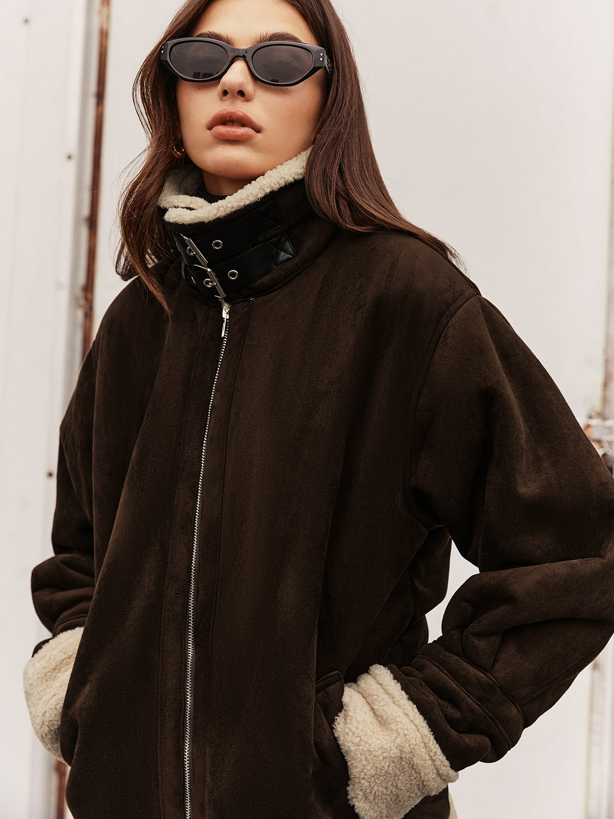 Margaret | Women’s Vintage Brown Fleece Lined Jacket in Loose Fit Style