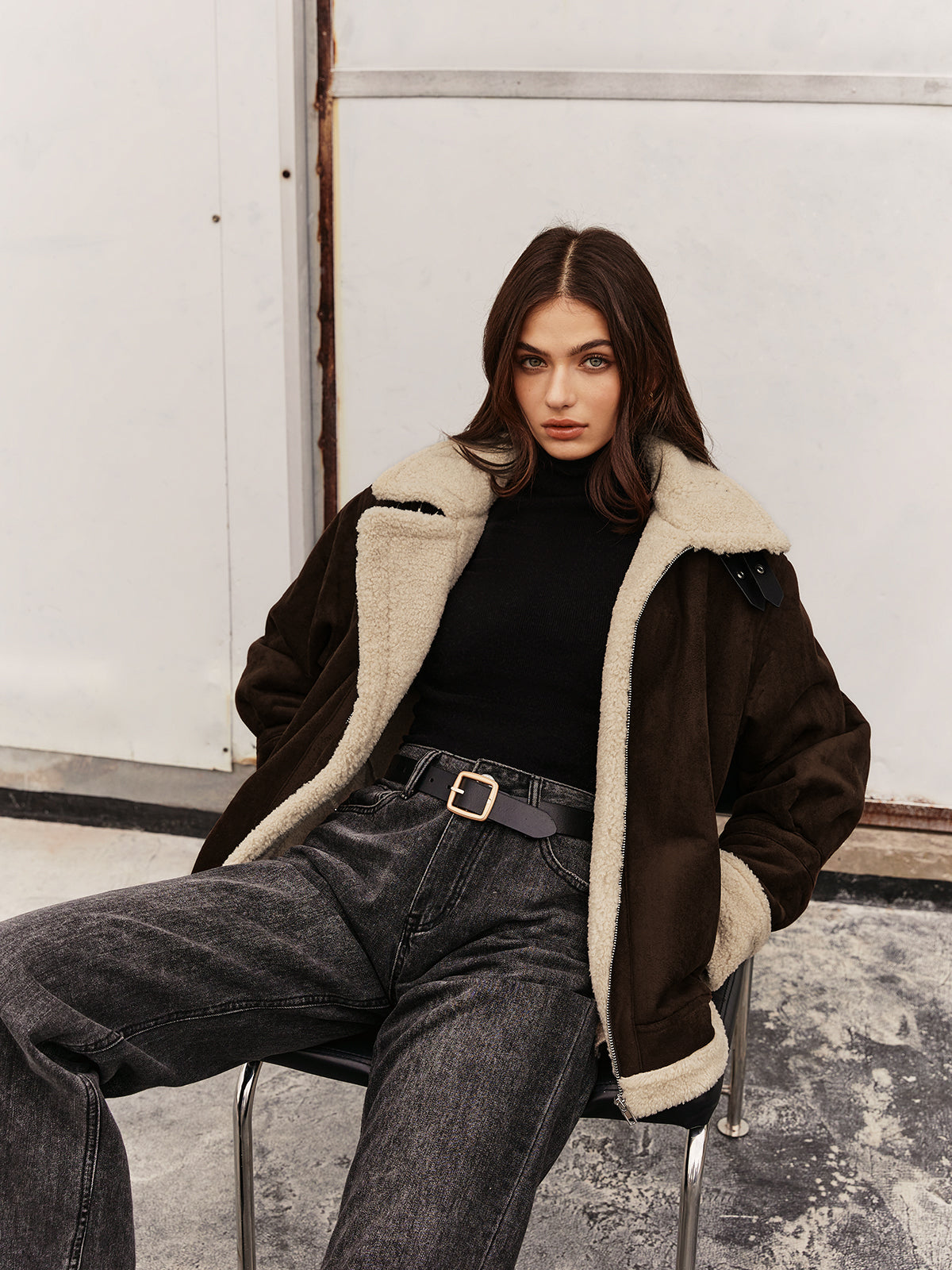 Margaret | Women’s Vintage Brown Fleece Lined Jacket in Loose Fit Style