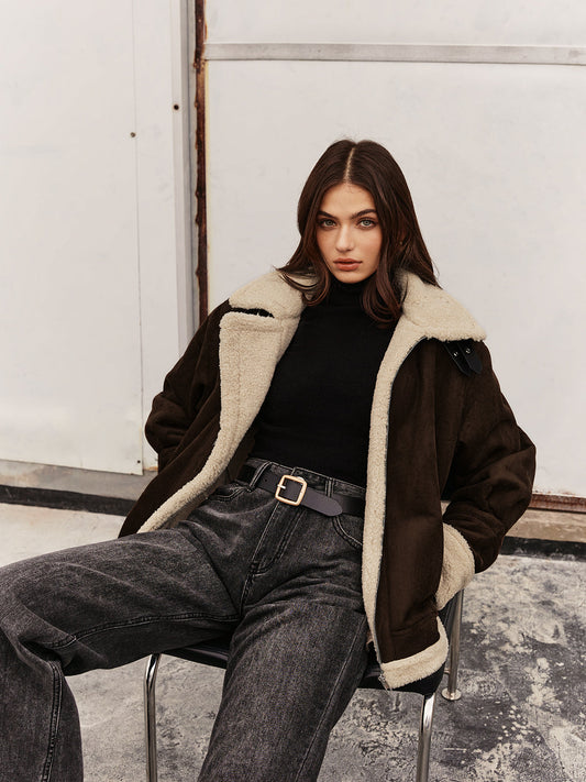 Margaret | Women’s Vintage Brown Fleece Lined Jacket in Loose Fit Style