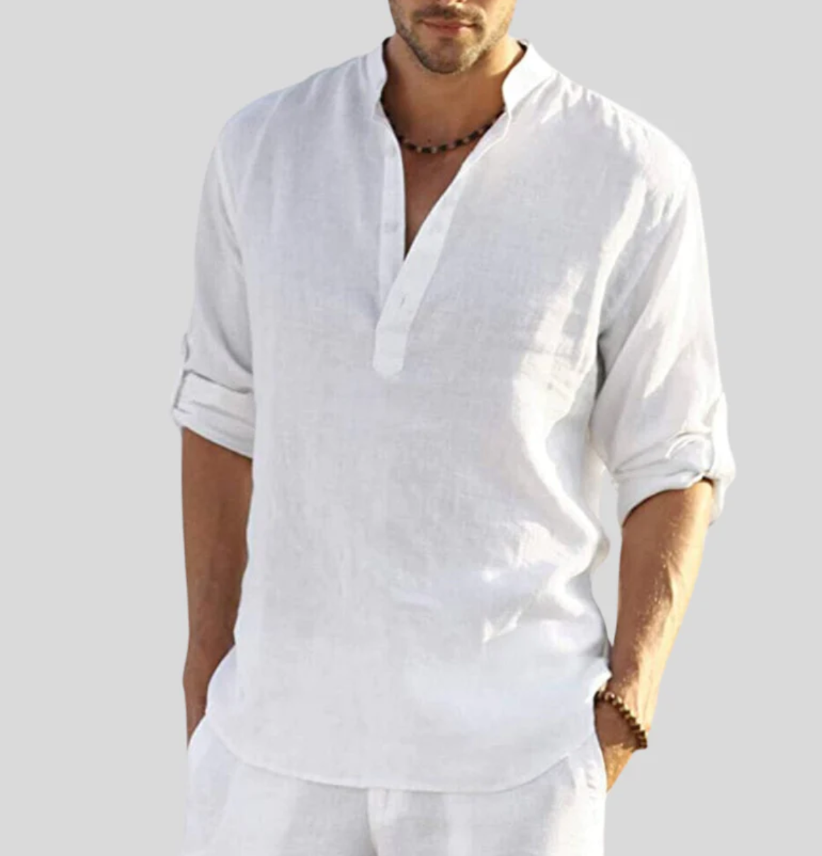 Beauden | Men's Lightweight Linen Shirt – Relaxed Fit, Buttoned Collar & Rolled Sleeves