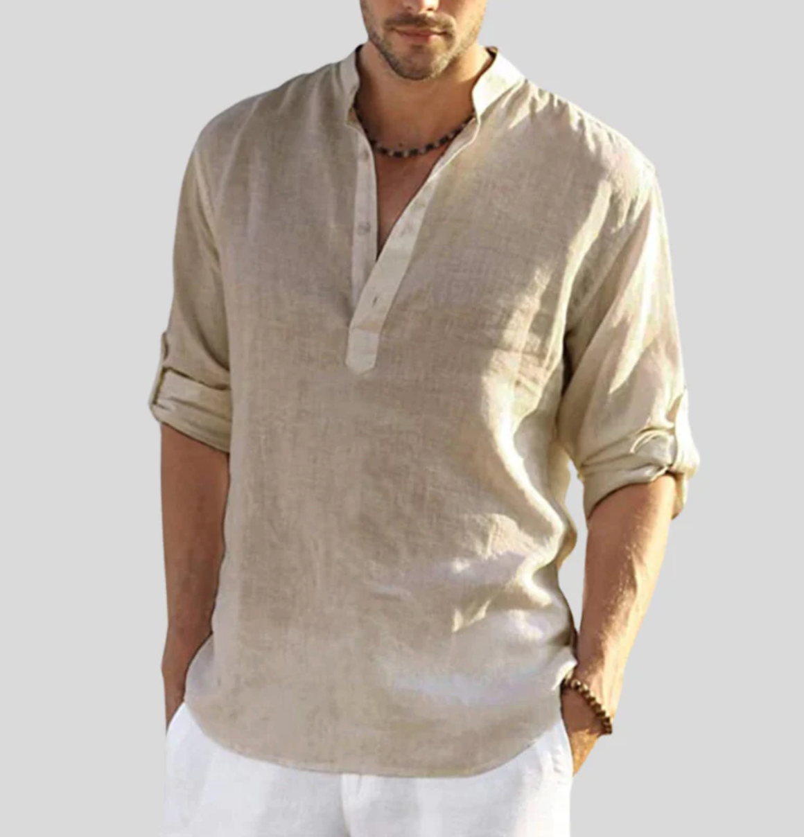 Beauden | Men's Lightweight Linen Shirt – Relaxed Fit, Buttoned Collar & Rolled Sleeves