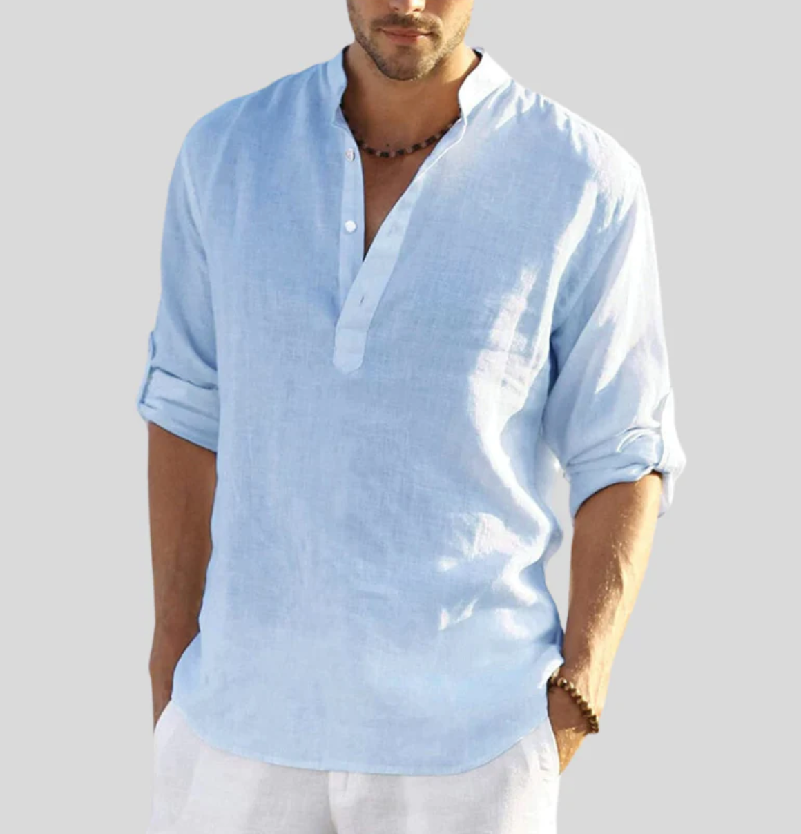 Beauden | Men's Lightweight Linen Shirt – Relaxed Fit, Buttoned Collar & Rolled Sleeves