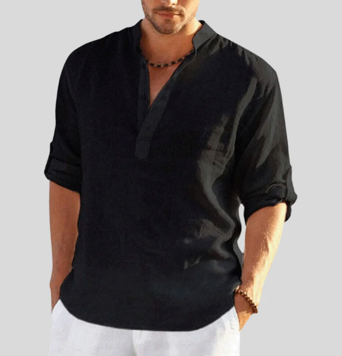 Beauden | Men's Lightweight Linen Shirt – Relaxed Fit, Buttoned Collar & Rolled Sleeves