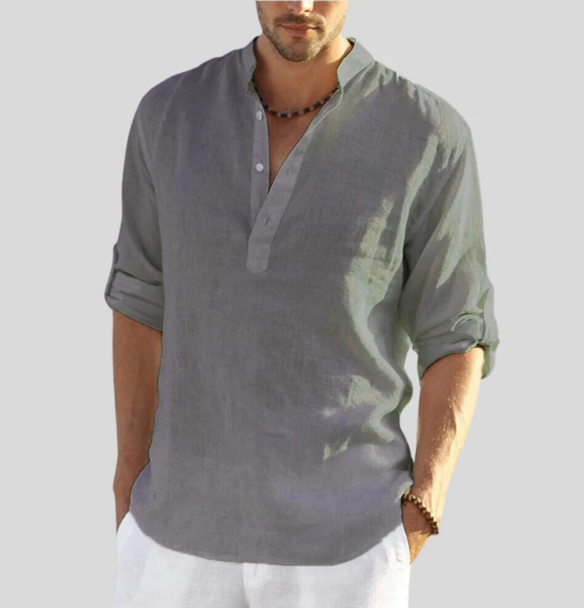 Beauden | Men's Lightweight Linen Shirt – Relaxed Fit, Buttoned Collar & Rolled Sleeves