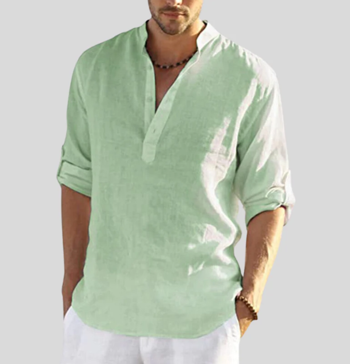 Beauden | Men's Lightweight Linen Shirt – Relaxed Fit, Buttoned Collar & Rolled Sleeves