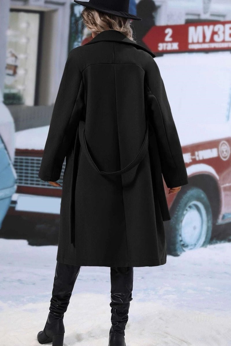 Frances | Women’s Long Wool-Blend Coat with Tie Waist & Double-Breasted Design