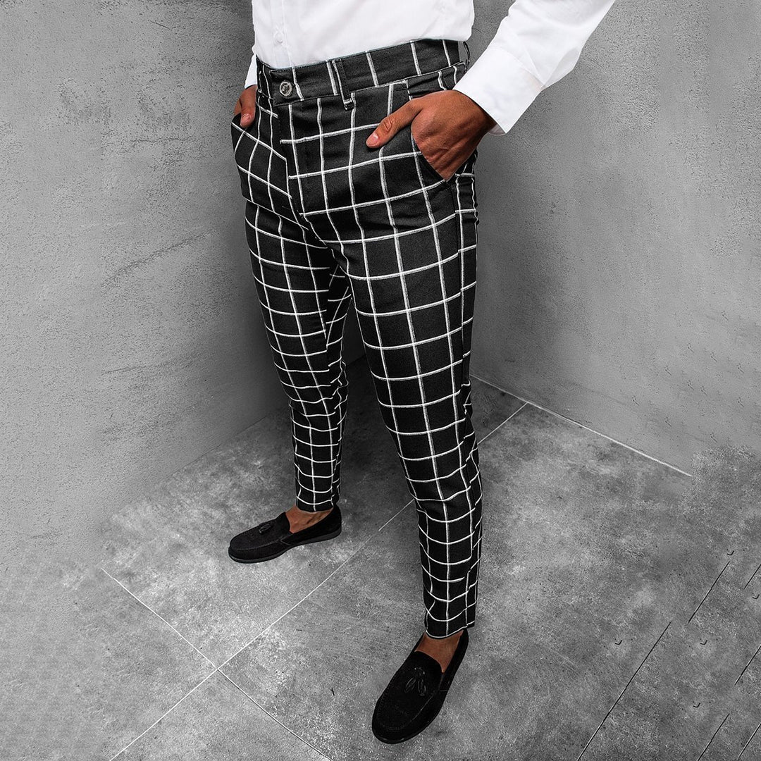 Cromwell | Men’s Checkered Slim Fit Work Trousers Straight Leg Patterned Style