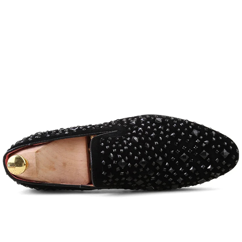 Crispin | Men’s Black Rhinestone Slip-On Loafers – Elegant & Stylish Business Casual Shoes