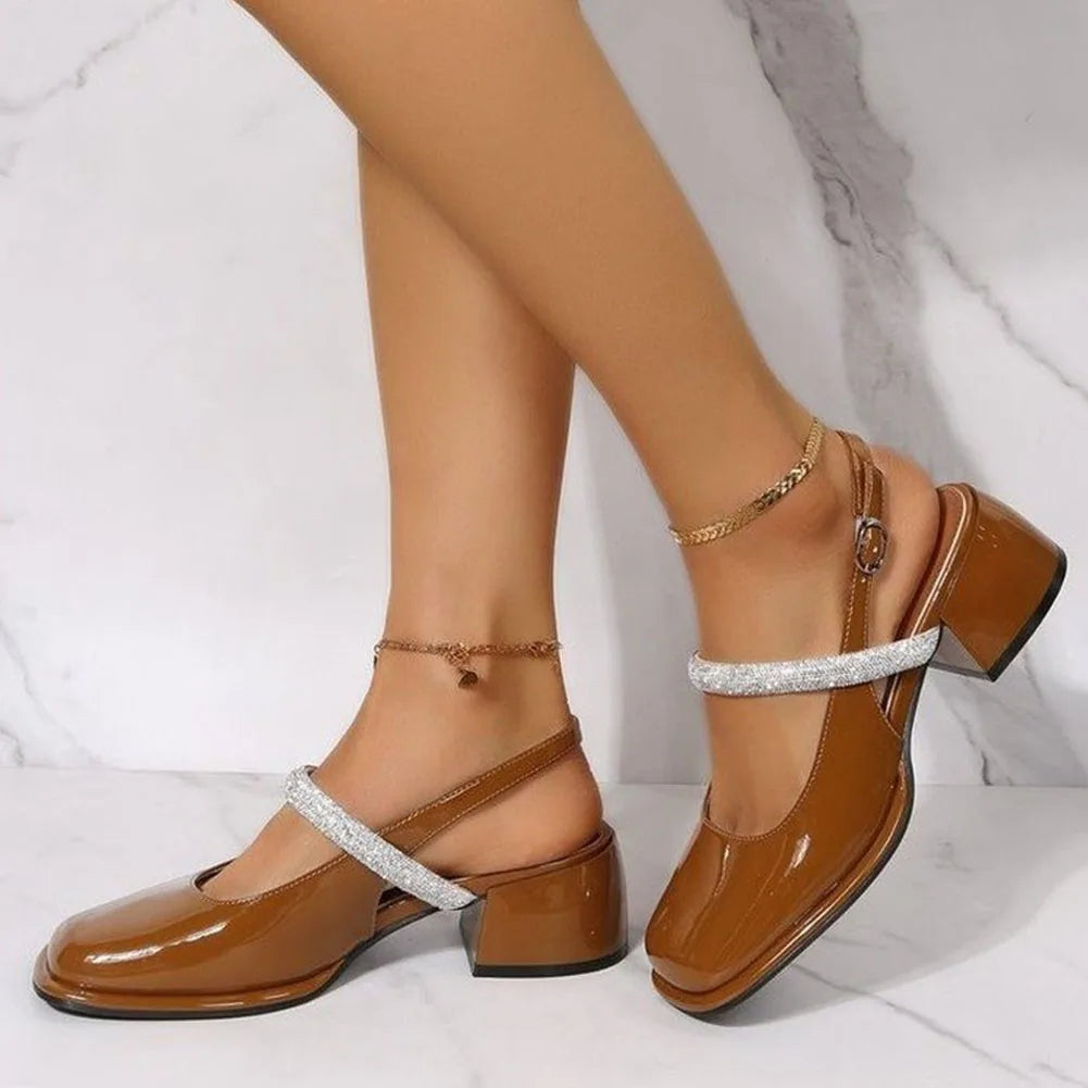 Trudi | Women's Shiny Patent Mary Jane Shoes – Buckled Block Heel with Square Toe Elegance