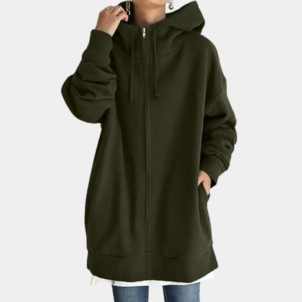 Barbara | Women's Solid Colour Full-Zip Stand Collar Jacket with Drawstring Hood