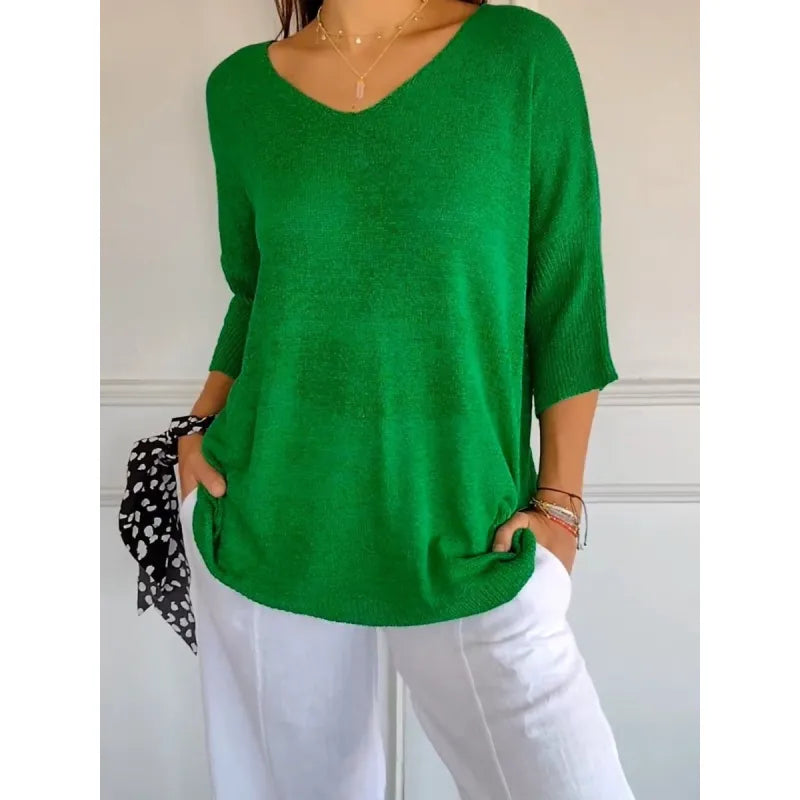 Zerina | Women’s Solid Colour Knitted V-Neck Top – Soft, Stylish & Perfect for Everyday Wear
