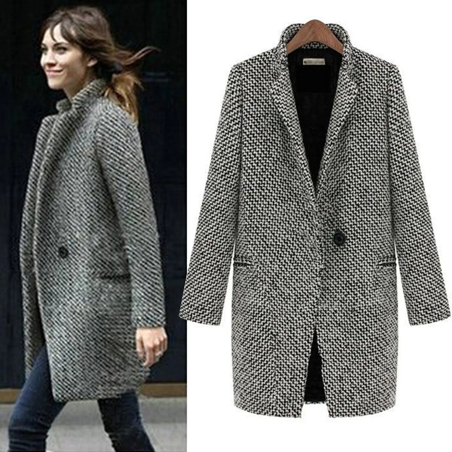 Thelka | Women's Single-Button Wool Coat with Lapel Collar – Elegant and Timeless Outerwear