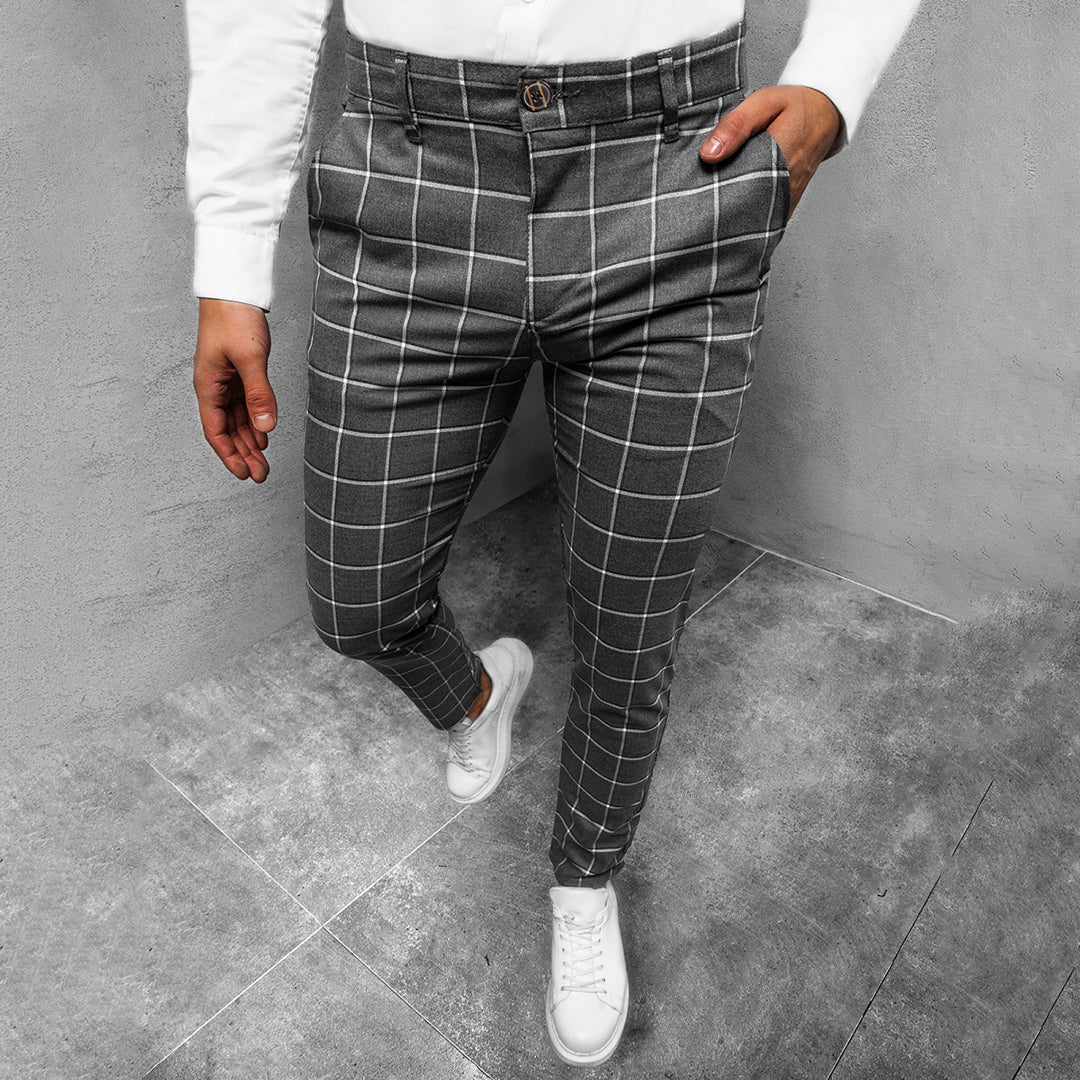 Cromwell | Men’s Checkered Slim Fit Work Trousers Straight Leg Patterned Style