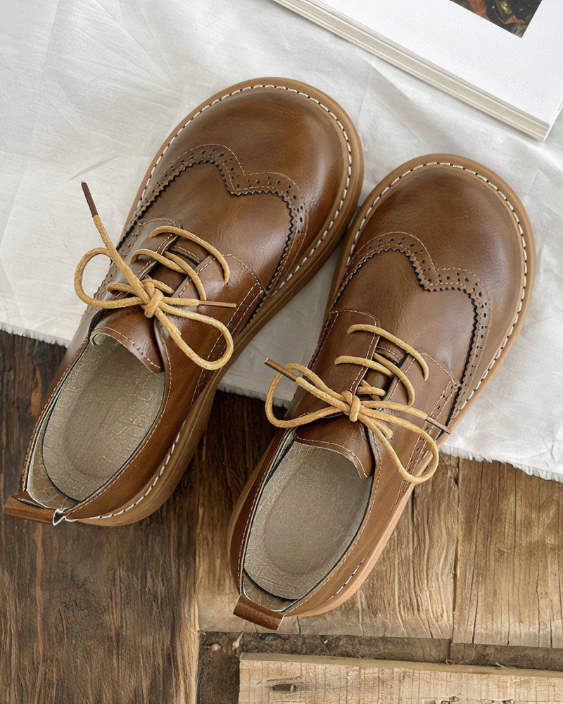 Demelza | Women's British-Style Retro Lace-Up Shoes – Sturdy Thick Sole & Timeless Design