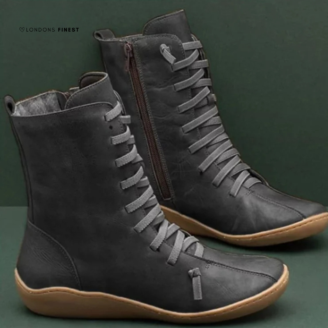 Lena | Women's Premium Leather Lace-Up Winter Boots with Side Zip & Waterproof Finish