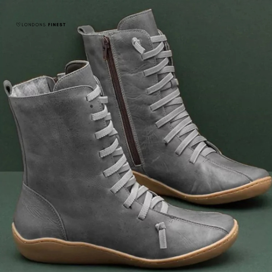 Lena | Women's Premium Leather Lace-Up Winter Boots with Side Zip & Waterproof Finish