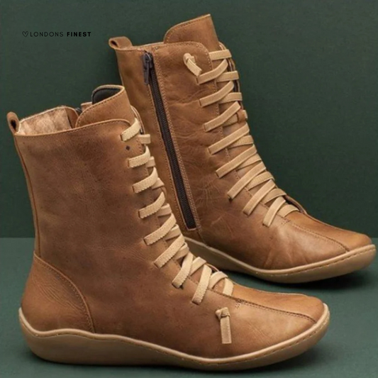 Lena | Women's Premium Leather Lace-Up Winter Boots with Side Zip & Waterproof Finish