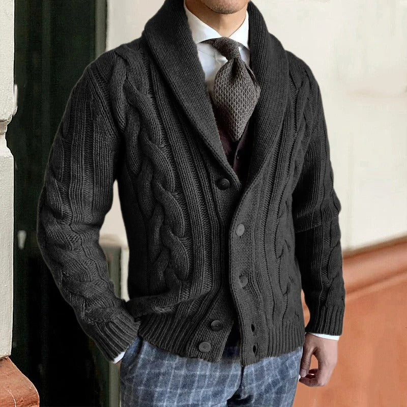 Elliot | Men's Cable-Knit Cardigan with Shawl Collar and Button Closure
