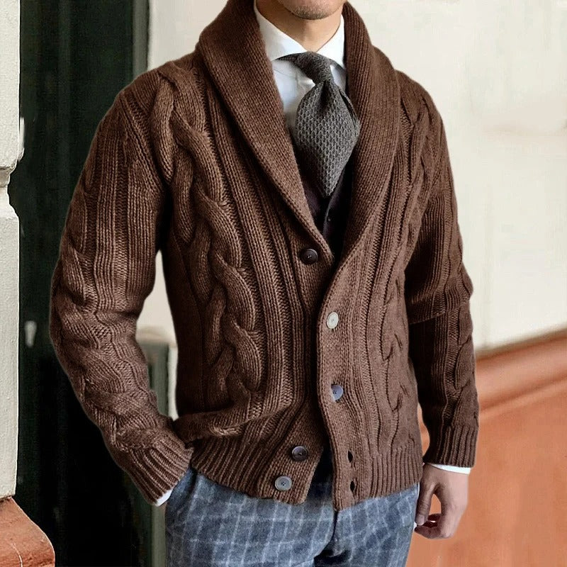 Elliot | Men's Cable-Knit Cardigan with Shawl Collar and Button Closure