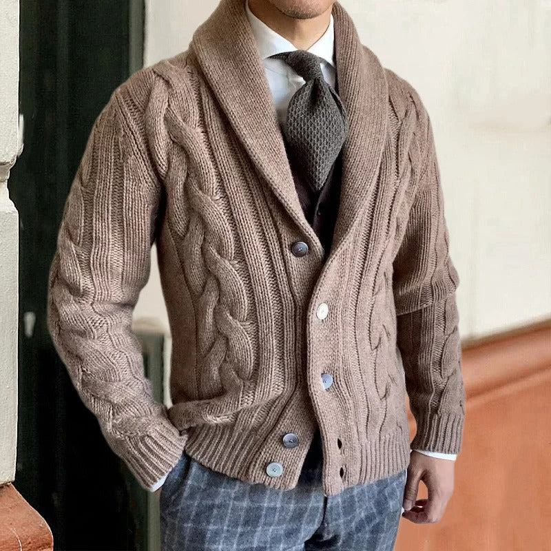 Elliot | Men's Cable-Knit Cardigan with Shawl Collar and Button Closure