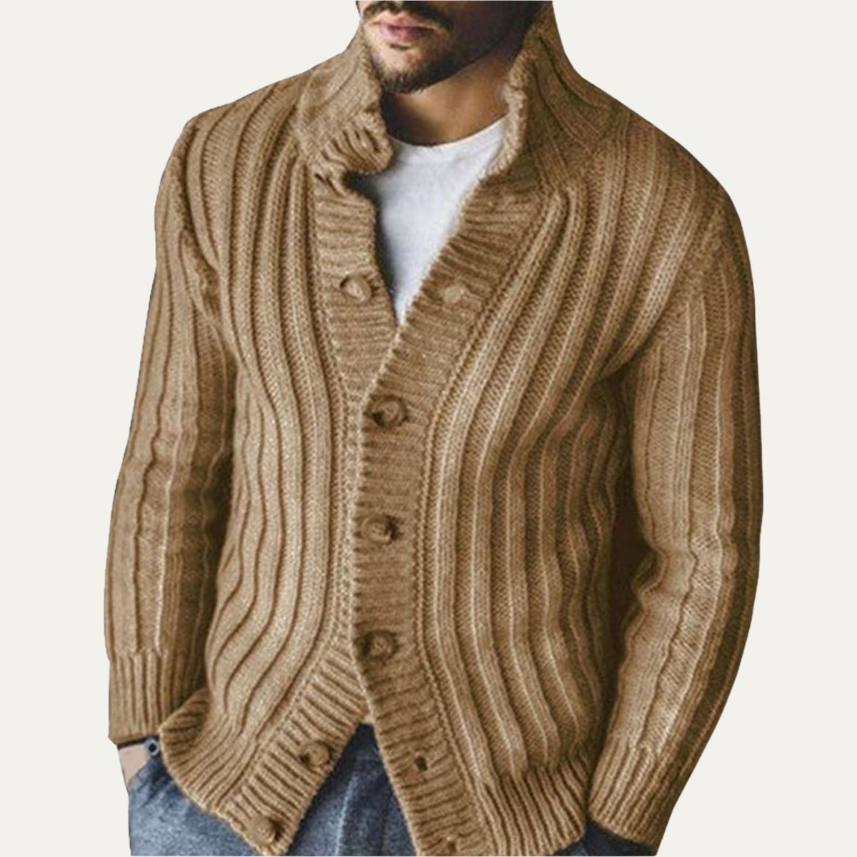 The Marsala Men’s Warm Knitted Thick Collar Cardigan