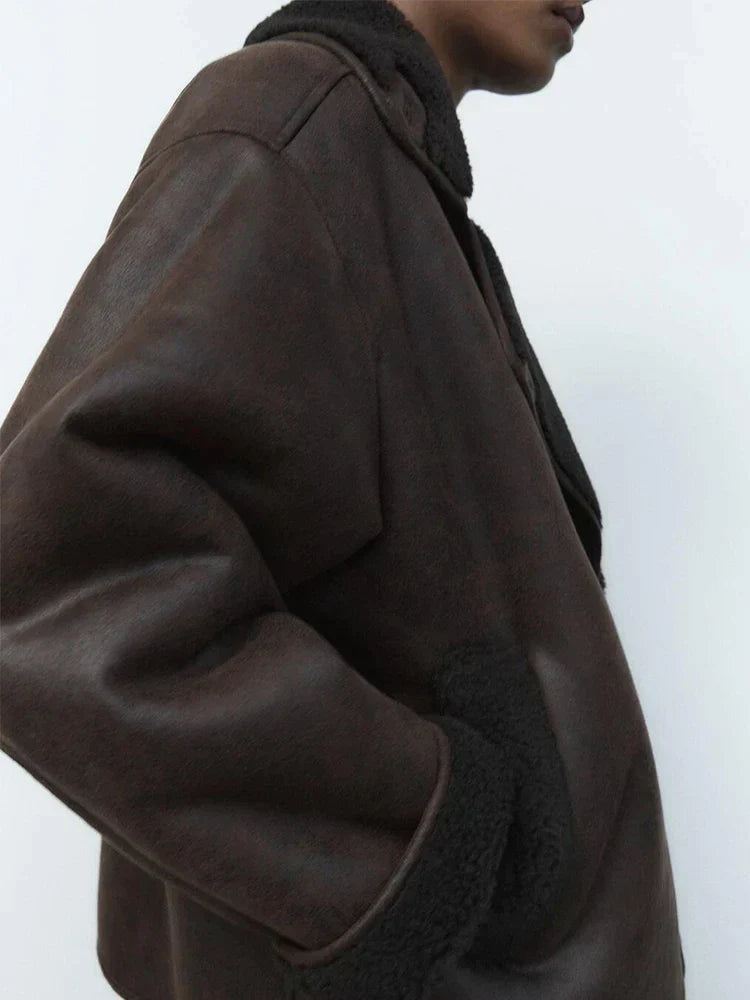Marianne | Women’s Oversized Vintage Jacket with Large Lapel Collar & Fleece Lining
